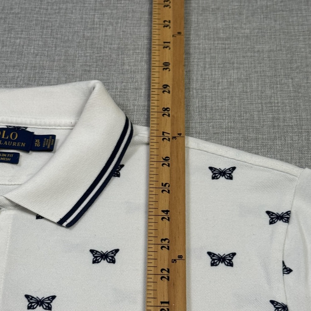 Polo Ralph Lauren Butterfly Pattern Polo Shirt Mens XL White Cotton Spandex - Picture 6 of 10